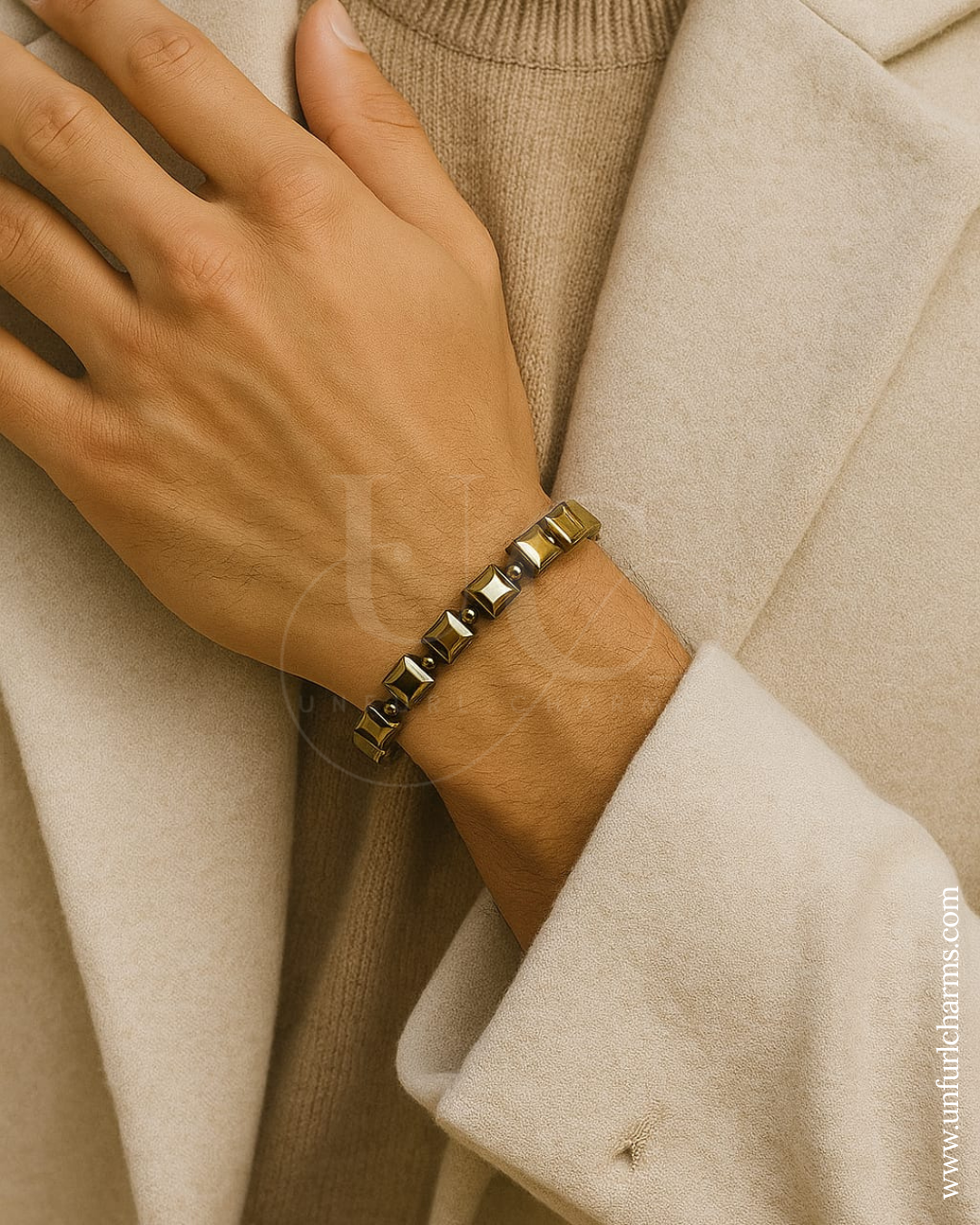 Golden Hematite Bracelet – Luxe Finish Bracelet for Grounding, Aura Protection & Inner Clarity | Hypoallergenic | Water-Resistant