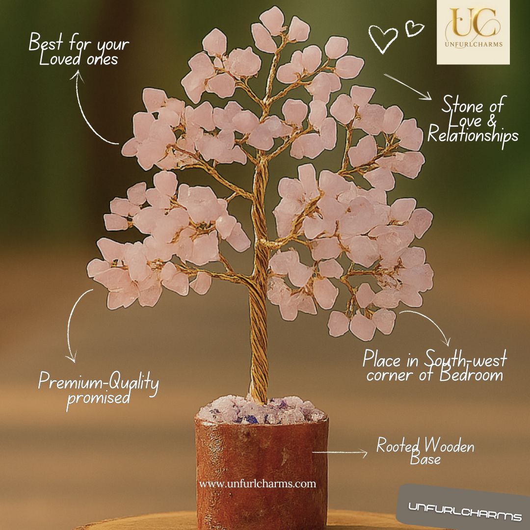 stone of love and relationship, put this mini rose quartz stone tree in southwest corner of bedroom, on bedside table.