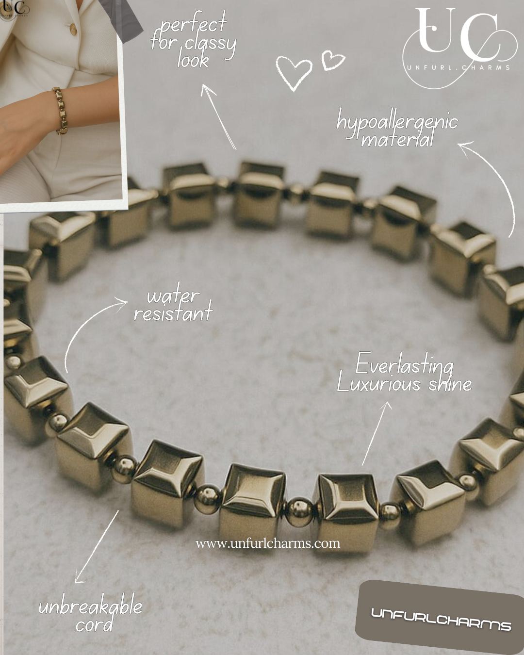 Golden Hematite Bracelet – Luxe Finish Bracelet for Grounding, Aura Protection & Inner Clarity | Hypoallergenic | Water-Resistant