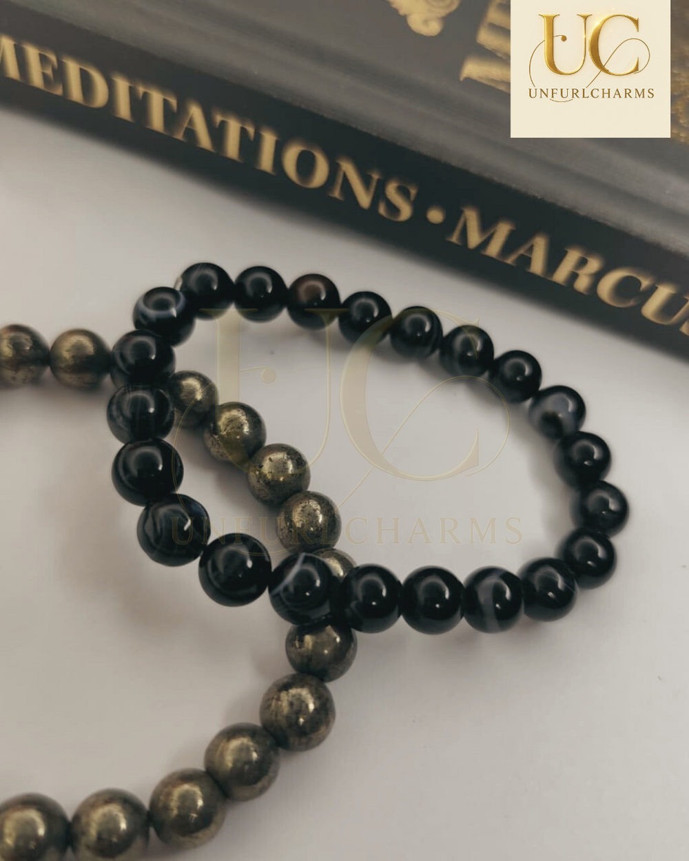 Exponential Wealth Duo – Pyrite & Black Agate Bracelet Combo for Abundance, Energy Shield & Financial Focus | Hypoallergenic | Water-Resistant