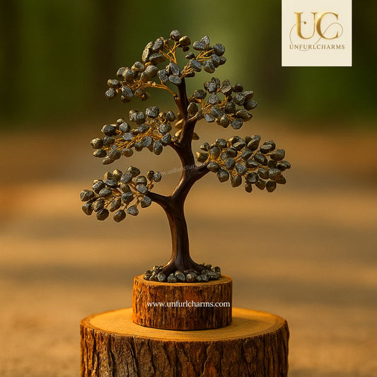 Pyrite Natural Stone tree by UnfurlCharms for Wealth attraction and Abundance | Crystal Stone Tree | Home and Office Decor | Gifting Purposes | Gemstone Jewelry Store | Made in india