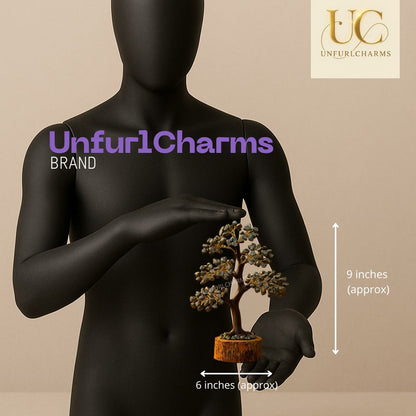 Pyrite Natural Stone tree by UnfurlCharms for Wealth attraction and  Abundance | Crystal Stone Tree | Home and Office Decor | Gifting Purposes | Gemstone Jewelry Store | Made in India | measurements 9 inches tall and 6 inches width approximately.